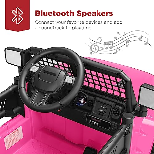 Image of Best Choice Products 12V Kids Electric Vehicle Toy Ride On Car with Parent Remote Control for Toddlers, Seat Harness, 61 lbs Weight Capacity, Locking Doors, Spring Suspension, Bluetooth - Hot Pink