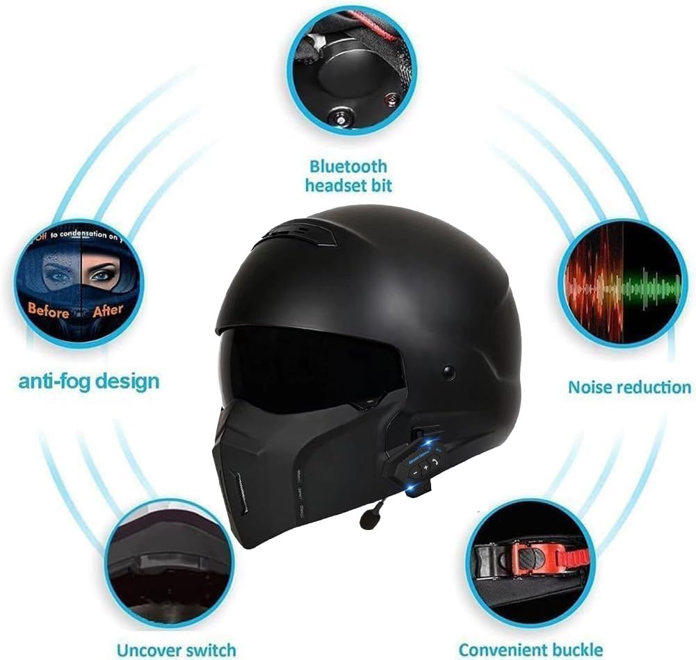Casco De Moto Modular Bluetooth, Casco Abatible con Doble Visera, Homologado ECE 22.06, Micrófono, Guantes, Casco Integral para Motocross, Scooters, Cruisers Y Ciclomotores G,Medium