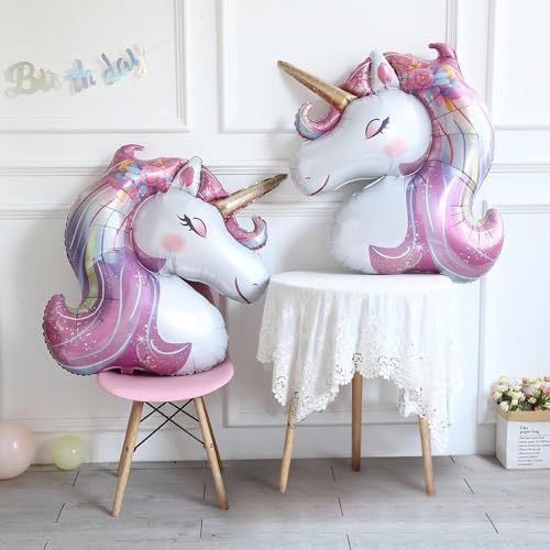 Unicorn Birthday Party Decorations for Girls Pink Purple Balloon Set 2Pcs Large Rainbow Unicorn Foil Balloons with for Princess Themed Birthday Baby Shower Wedding Party Decorations Supplies