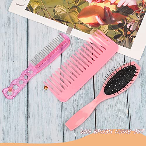 UNVOJL 3-Piece Wig Brush and Detangling Comb Set for Synthetic Hair Extensions and Dolls, Pink - Image 3