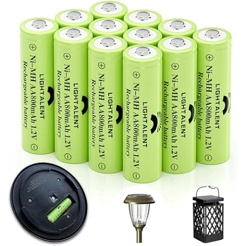 Lightalent Ni-MH AA Rechargeable Batteries, Double A High Capacity 1.2V Pre-Charged for Garden Landscaping Outdoor Solar Lights, String Lights, Pathway Lights (AA-800mAh-12pack) Cover