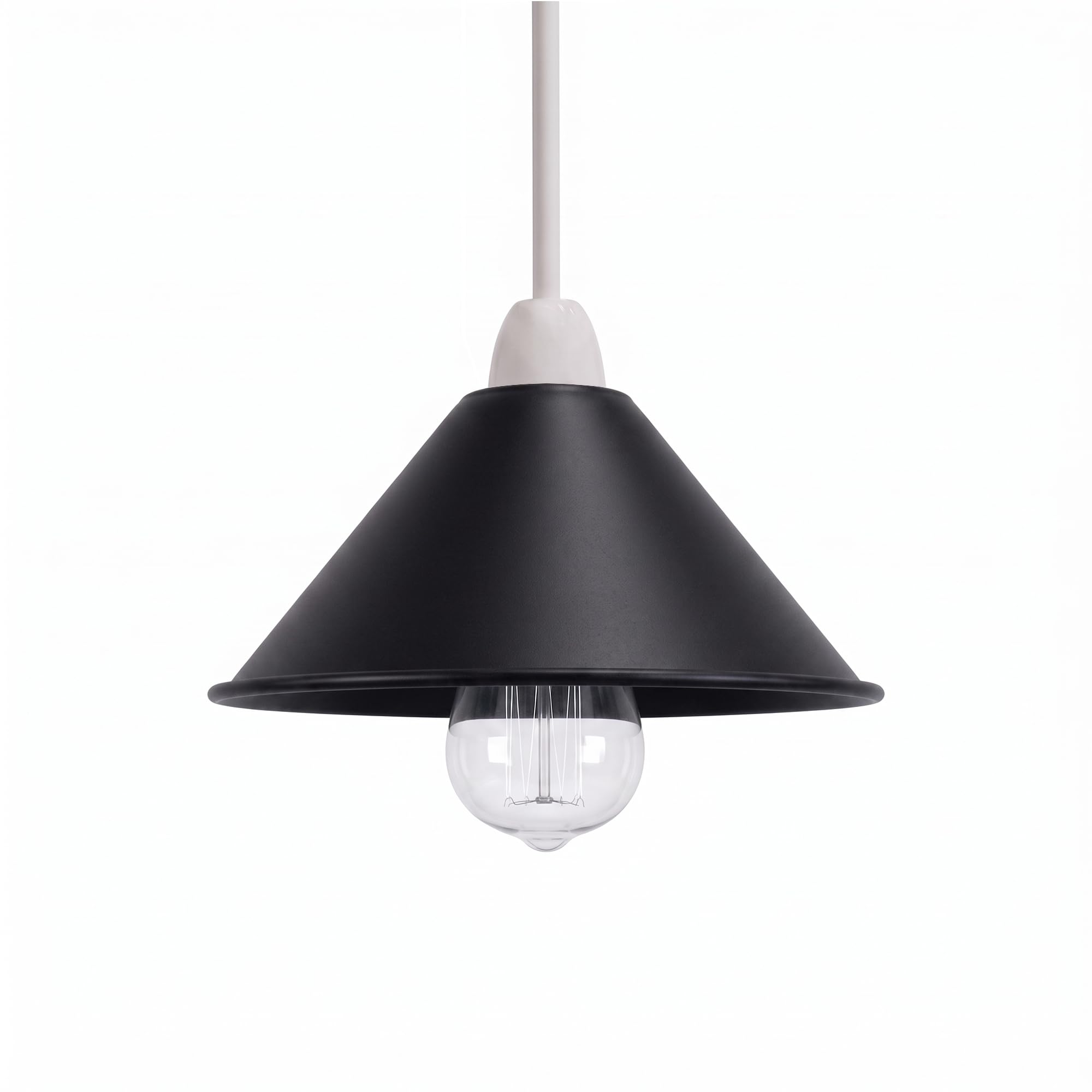 Modern Black Cone Pendant Light Shade Industrial Retro Easy Fit 18cm Ceiling Lampshade for Bedroom Kitchen Dining Room Restaurant Cafe