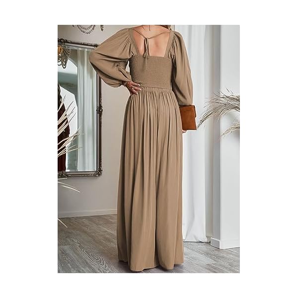 Dokotoo Two Piece Fall Outfits for Women High Waist Wide Leg Pants and Heart Neck Balloon Sleeve Smocked Crop Tops Soft Winter Lounge Set Comfy Tracksuit Palazzo Pants Sets L Khaki