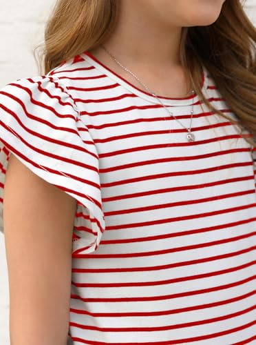 Image of Girls' Summer Shirts Cute Tops Ruffle Sleeve Crew Neck Casual Tees