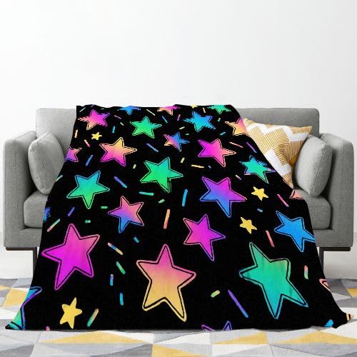 Manta Polar 220 x 240 Estrellas Coloridas, Mantas para Cama 105 de Franela Cálida y Cómoda para Niños y Adultos, Mantitas para Sofá Reversible para Cubre Sofa Colchas, Fácil de cuidar