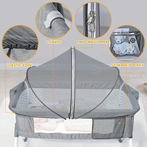 Image of Orzbow Bassinet Cover for Cats - Breathable Mosquito Net Cover for Bassinets /Travel Cribs /Mini Cribs, Baby Mosquito Net to Keep Pets Out, with Two-Way Self-Locking Zippers and Storage Bag, Grey