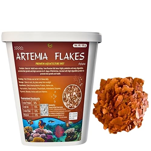 Image of MAF Fish Food Artemia Flakes 100 G for All Marine and Freshwater Fishes,54% Protein Rich Fish Feed Treats with All Essential Amino acids & Vitamins for All Life Stages Boost Colour and Growth