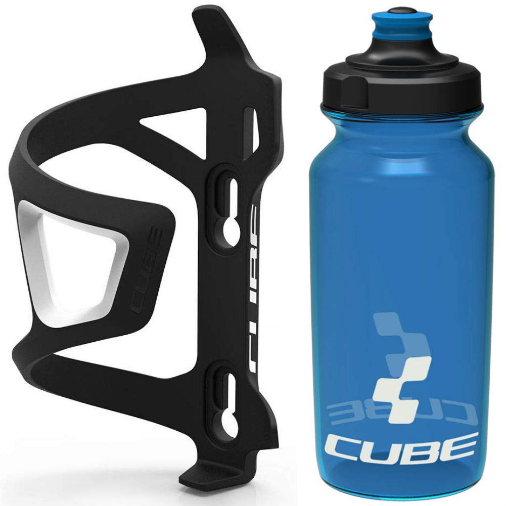 Cube HPP Right Side Loading Cage - Black & Icon Bottle - Blue, 750ml / Lightweight Bicycle Cycling Cycle Bike MTB Mountain Road Water Drink Flask Bidon Bracket Mount Holder HPA HPP Set Accessories