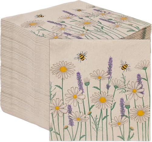 Table Kind 100 x Großpackung weiche Servietten aus Recyclingpapier Gänseblümchen Blumen Biene Einweg-Partyservietten Hochzeiten nachhaltig ungebleicht recycelbar hergestellt in der EU 2-lagig 33cm