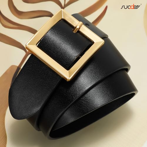 SUOSDEY Women Leather Belt for Jeans Dresses Pants Fashion Waist Belt Ladies Belts for Trendy with Gold Square Buckle4