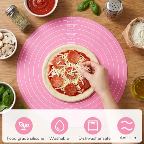 TIESOME 3 Pcs Round Silicone Baking Mat, 12 Inch (30cm) Silicone Rolling Mat With Measurements, Reusable Non-Stick Heat Resistant Baking Sheet for Dough, Fondant, Cookie & Pizza (Blue Pink Green) - Image 5