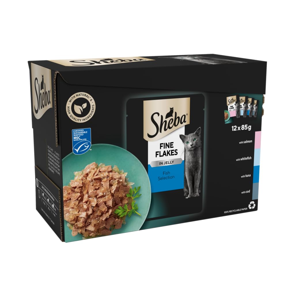 Sheba Fish Selection Fine Flakes In Jelly Cat Food - X 85G Salmon Size 12