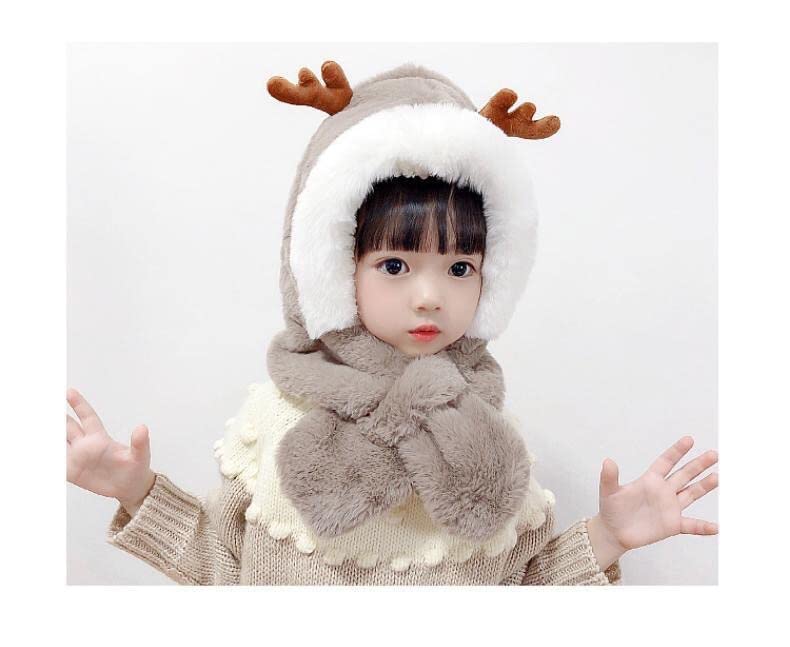 Tricky Shopper™ Kids (3-6 Year) Winter Warm Children Hat Plus Fleece Kids Caps Cartoon Elk Hat for Girls I Boys Warm Cap with Scarf (Brown Color)