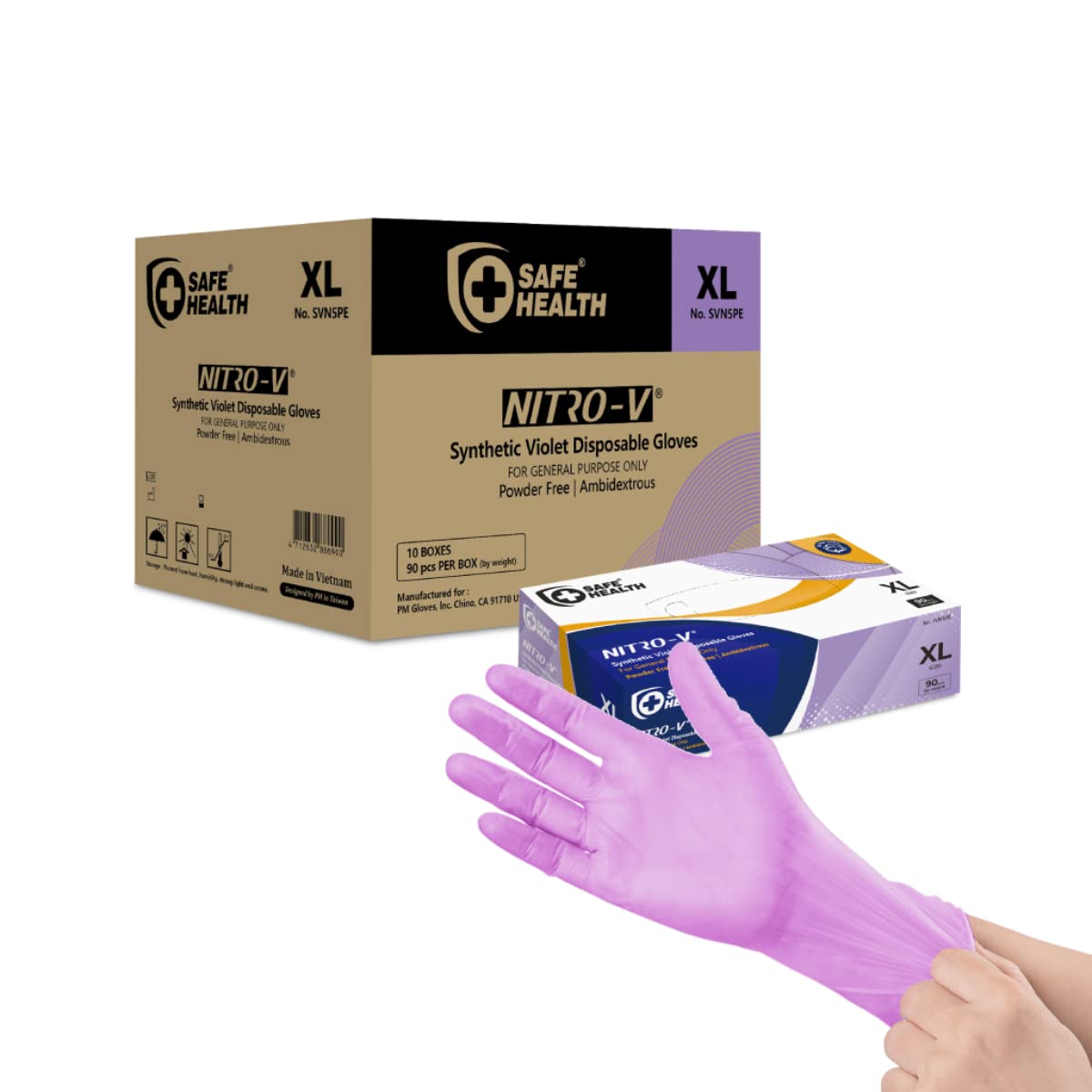 Safe Health NITRO-V Nitile-Vinyl Synthetic Dispoable Gloves, Latex Free, Powder Free, Cleaning, Cooking, Tattoo, Beauty