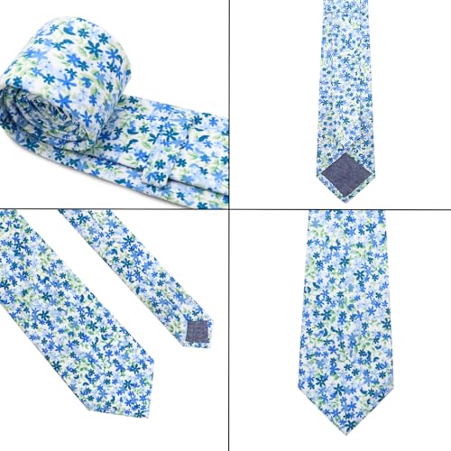 Image of Cotton Floral Ties for Men 2.76 inch Men's Skinny Tie Linen Flower Printed Neck Tie for Wedding Dating Party