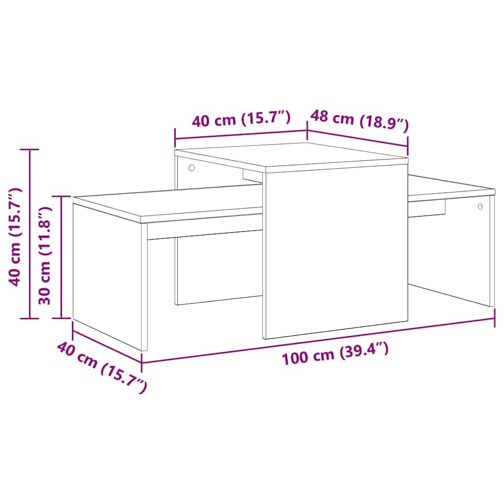 vidaXL Tables gigognes Chêne Noir 100 x 48 x 40 cm Bois d'ingénierie, Tables gigognes pour Salon Moderne, Meuble Durable, Gain de Place et Accents contemporains