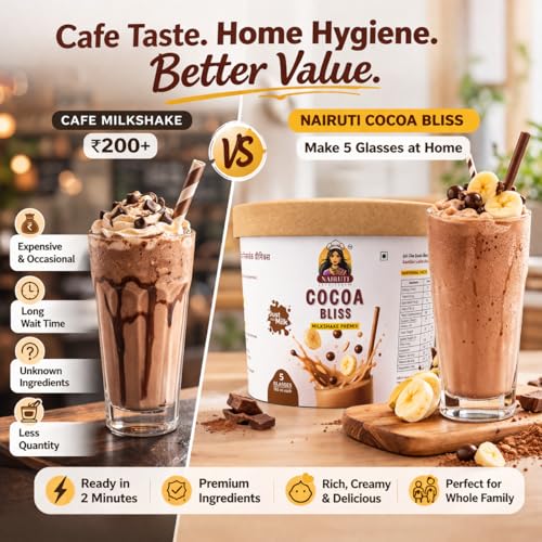 Image of Nairuti Vyutpadan Cocoa Bliss Premix 150g | Made with Real Cocoa Beans | Chocolate Flavoured Beverage Base | Ready in Minutes | Enjoy Hot or Cold | Smooth & Rich Taste