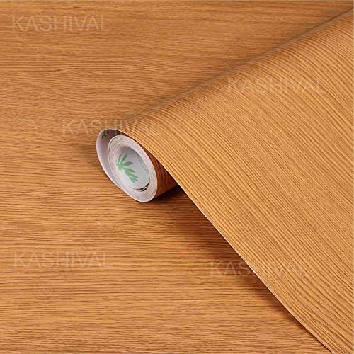 Image of KASHIVAL Self - Adhesive Wall Sticker DIY PVC Vinyl Solid Peel And Stick Glossy Wallpaper For Home, Office, Kitchen, Furniture (Light Wooden 60 * 200 Cm), Brown