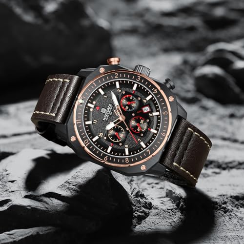Image of NAVIFORCE NF8057 Square Vintage Military Chronograph Genuine Leather Analog Watch