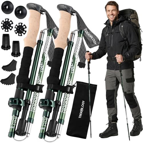 Image of Trekology Trek-Z Collapsible Hiking & Trekking Poles - Balance Support for Seniors, Women, and Men, 2pc Per Set (Trek-Z Green, 100-120cm for Height: 4'11 to 5'10 inch)