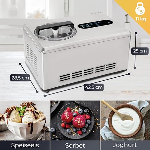 KLAMER 2-in-1 Eismaschine & Joghurtbereiter 2 L, 220 W Eiscrememaschine aus Edelstahl mit Kühl- und Heizfunktion, hausgemachtes Speiseeis mit selbstkühlendem Kompressor, inkl. Konsistenzsteuerung – Bild 5