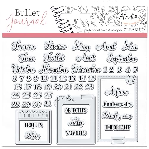 Aladine - Kit 55 Tampons Organisation Mois - Tampons Transparents pour Scrapbooking, Carterie, Loisirs Créatifs - Stampo Bullet Clear - 03958