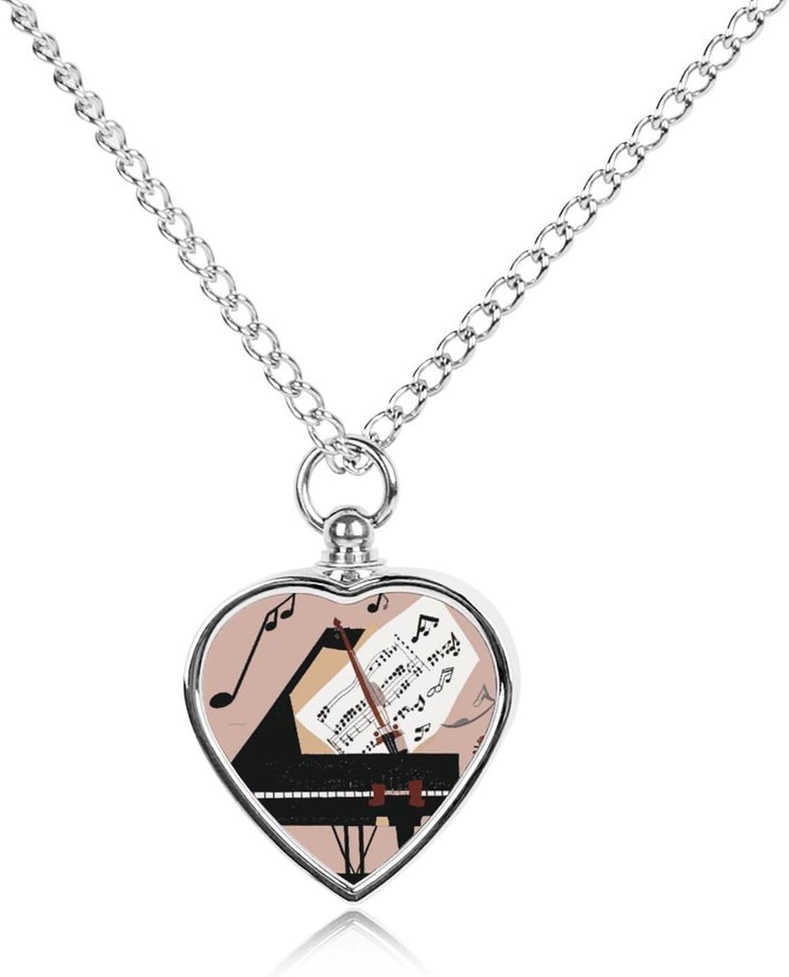 Custom Piano Violin Music Notes Urn Necklaces for Ashes Memorial Pet Necklace with Filling Kit Adjustable 27.6" Chain Funerary Cremation Jewelry Keepsake Heart Pendant for Beloved Dogs & Cats