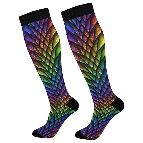 Fisyme Dragon Scales Rainbow Socks for Men Women, Warm Comfort Athletic Crew Running Hiking Cycling Compression Socks