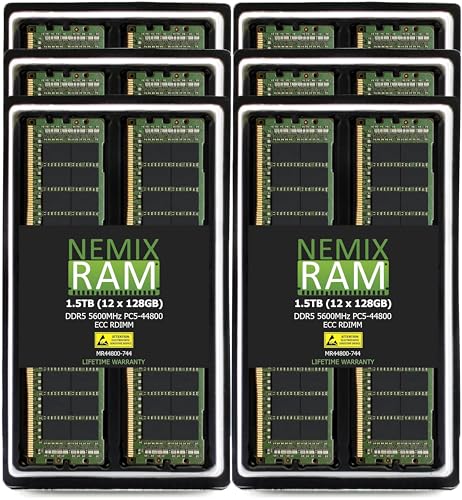 Image of NEMIX RAM 1.5TB (12X128GB) DDR5 5600MHZ PC5-44800 4Rx4 1.1V CL46 288-PIN ECC RDIMM Registered Server Memory KIT