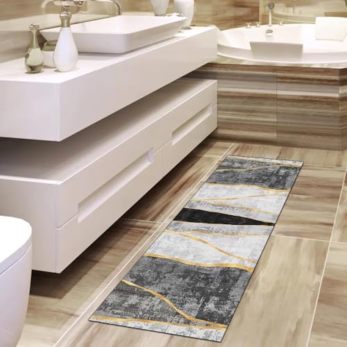 Alfombra para pasillo de cocina gris 60x200 cm lavable y transitable 4