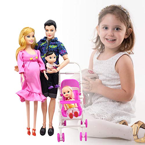 Family Dolls Set, Dad and Pregnant Mommy and Little Girl and Baby Boy, Family Group Doll for Children Educational Toy Birthday Gift