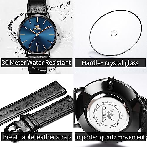 Image of OLEVS Mens Watches Minimalist Ultra Thin Fashion Casual Analog Quartz Date Watch Waterproof Slim Simple Big Face Dress Wrist Watch with Retro Leather Band for Men