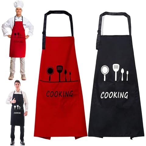 2 x Cooking Aprons, Cooking Aprons, Black and Red, Suitable for Kitchen Cooking Aprons, Women's or Men's Protections, Waterproof Cover