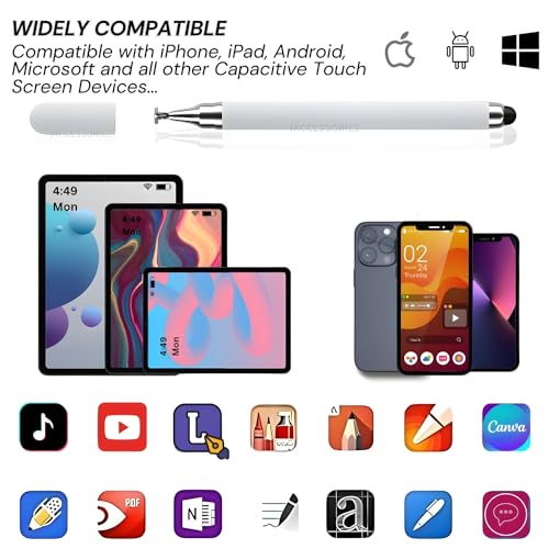 Image of 2-Way Dual-Sided Stylus Pen Compatible with All Touch Screens Devices Mobile Phones Android Tablet iOS Windows Smartphones - White