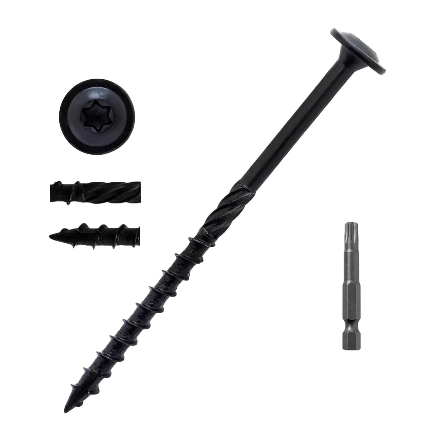 50Pcs Washer Head Heavy Duty Construction Structural Timber Screws,6.3 x 150mm Torx Wood Screws,Carbon Steel Black Oxide Coated Composite Decking Screws for Wood & Metal,with T30 Torx Bit