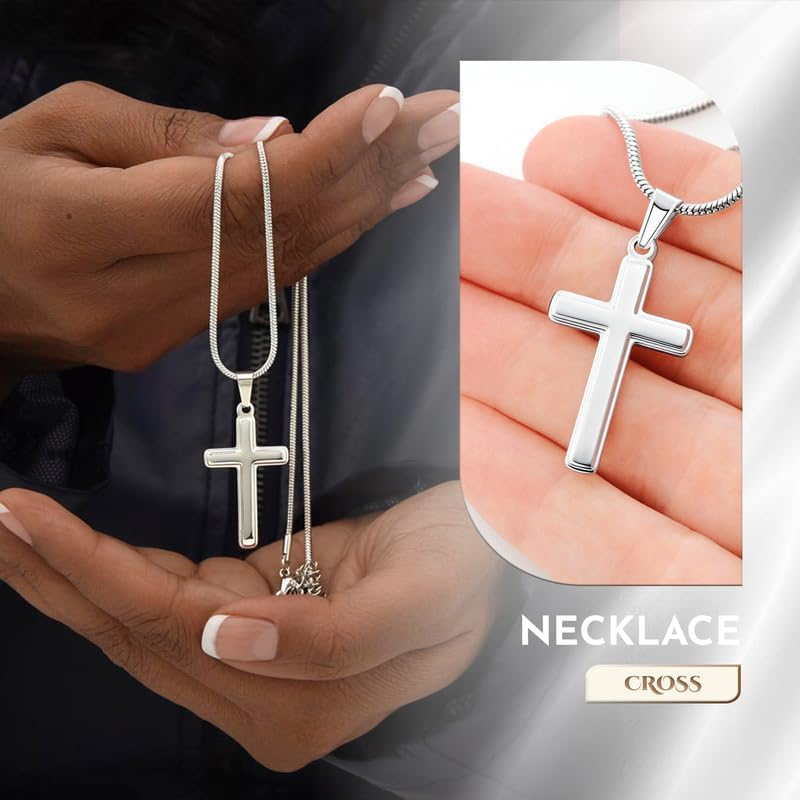 To My Grandson Necklace from Grandma, Cross Chain with Message Card and Gift Box, Meaningful Gift for Grandson on Birthday or Christmas - Image 4