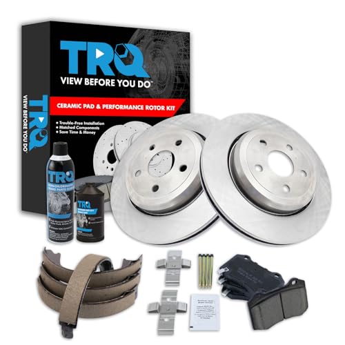 Image of TRQ Rear Brake Pad & Rotor Kit, with Chemical Kit Parking Brake Shoe Set Ceramic Compatible with 2018-2019 Dodge Durango 2012-2019 Jeep Grand Cherokee