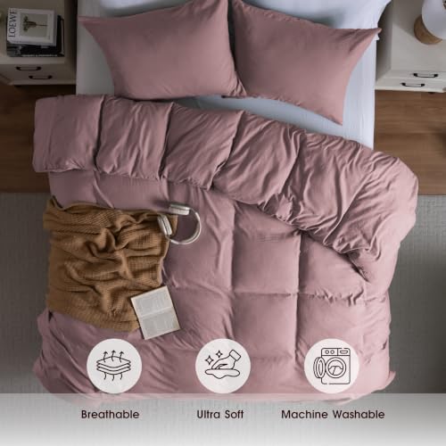 Image of Soft Washed Lavender Duvet Cover Set Queen Size,2 Pillow Shams,No Comforter | Prewashed Microfiber, 4 Corner Ties, Button Closure, Ultra Soft, Cotton-Like, All Seasons, Queen Duvet Cover 90x90 in