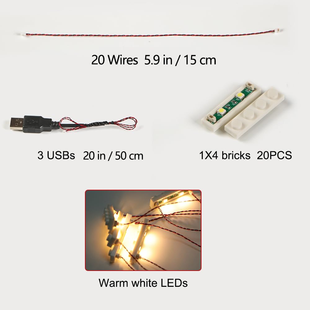 TEDDOO 20 luci di blocco, compatibili con blocchi di costruzione di marca tradizionale, connettore di alimentazione e terminale USB, blocchi di costruzione fai da te LED