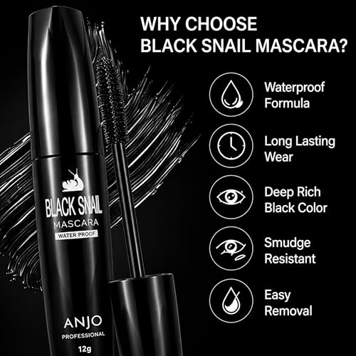 Image of ANJO Tubing Mascara Black - Waterproof Mascara Volume and Length, Smudge Proof Lash Extension Effect, Volumizing, Lengthening & Curling Eye Makeup for Women