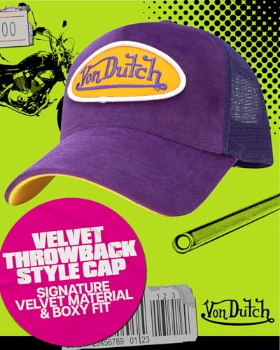 Image of Von Dutch Unisex Trucker Hat - Velvet Curved Bill Mesh Back Retro Classic Adjustable Snapback Baseball Cap for Men and Women