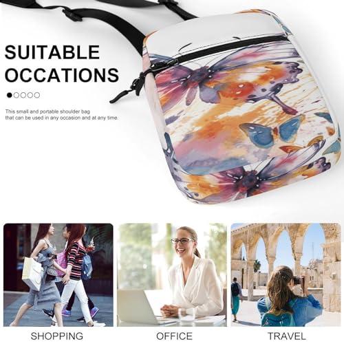 Small Satchel,Watercolor Butterfly Print Small Shoulder Bag,small Messenger Satchel Bags,mini Bag with Adjustable Strap4