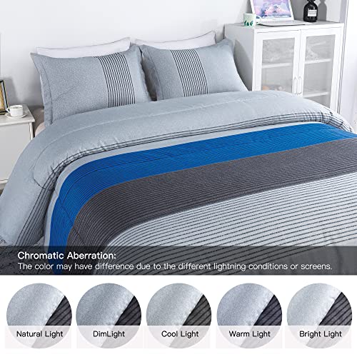 Litanika Blue Grey Bed Comforter Twin Set, Xl Twin Comforter Boys Men Striped Bedding Comforter Set, 2 Pieces Lightweight Soft All Season Down Alternative Comforter (1 Comforter, 1 Pillowcase) #TOP6