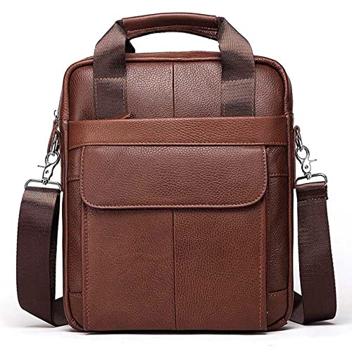 Mens Messenger Bag, Waterproof Laptop Briefcase, Leather Crossbody Shoulder Bags for Work Business (Color : Brown, Size : 28 * 33 * 9CM)