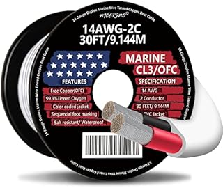 14 Gauge Duplex Marine Wire Tinned Copper Boat Cable, 30ft 14 AWG Standard USA OFC Oxygen Free Copper Wire for Outdoors/Automotive/Boat/Speakers/Solar/RV/Camper/Trailer