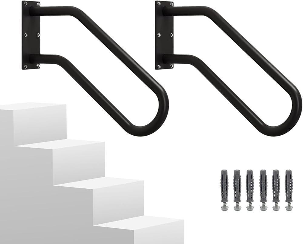 LQSYBHD Hand Rails for Outdoor Steps, Stair Railing Indoor & Outdoor Wall Mount U-Shaped Stair Handrails for 1-3 Steps, Railing for Kids, Elderly, Pregnant Women, Disabled(Size:2Pcs,Color:Black)