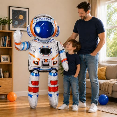 Image of Rozi Decoration Astronaut Foil Balloon Large Size Space Theme Decoration, 1 Pcs Giant Astronaut Balloon for Kids Birthday Party, Space Theme Party Supplies