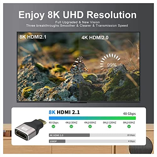 Image of Etzin 8K Mini HDMI Adapter 2.1 Mini HDMI Male to Standard HDMI Female Adapter Convertor Support 8K@60Hz, 4K@144Hz, 2K@240Hz (EPL-953CC)