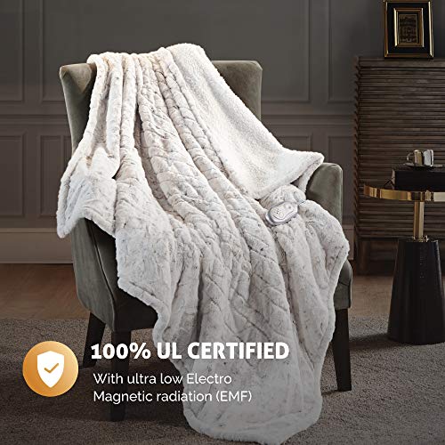 Hyde Lane Sherpa Electric Throw Blanket | Premium Snow Leopard 60x70 Oversized Plush Heating Blanket | Extra Cozy & Soft | 3 Heat Settings | Auto-Shutoff | Machine Washable