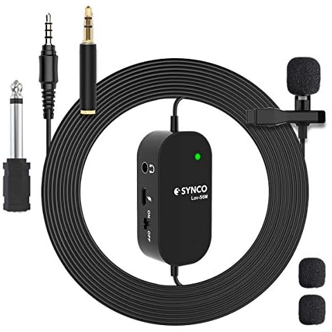 Lavalier with 3.5mm Audio Monitoring, SYNCO Lav-S6M Lapel Microphone 6M Cable Omnidirectional Condenser Clip-on Mic Support USB Charging Professional for Smartphone Camera Audio Recorder Laptop PC Cover